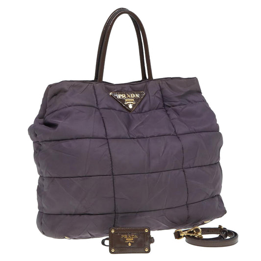 Luxury Prada Hand Bag Nylon 2way Purple Gold  bs17721