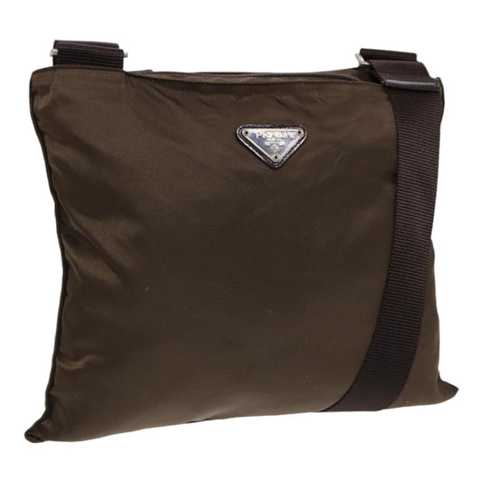 Luxury Prada Shoulder Bag Nylon Brown Silver  bs17747