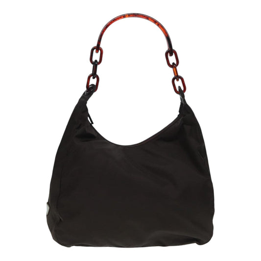 Luxury Prada Shoulder Bag Nylon Brown Silver  bs17776