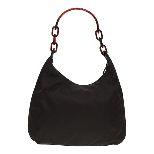 Luxury Prada Shoulder Bag Nylon Brown Silver  bs17776