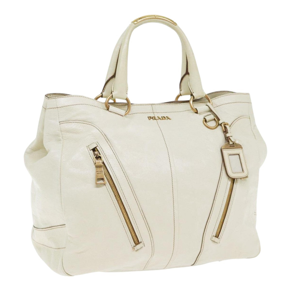 Luxury Prada Hand Bag Leather White Gold  bs17857