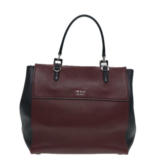 Luxury Prada Hand Bag Leather Wine Red Silver  bs17882