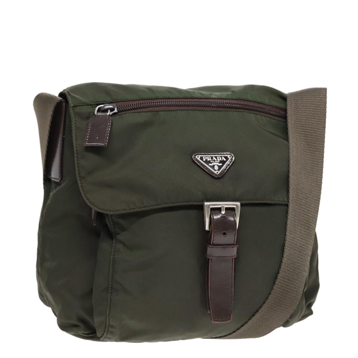 Luxury Prada Shoulder Bag Nylon Green Brown Silver  bs18027
