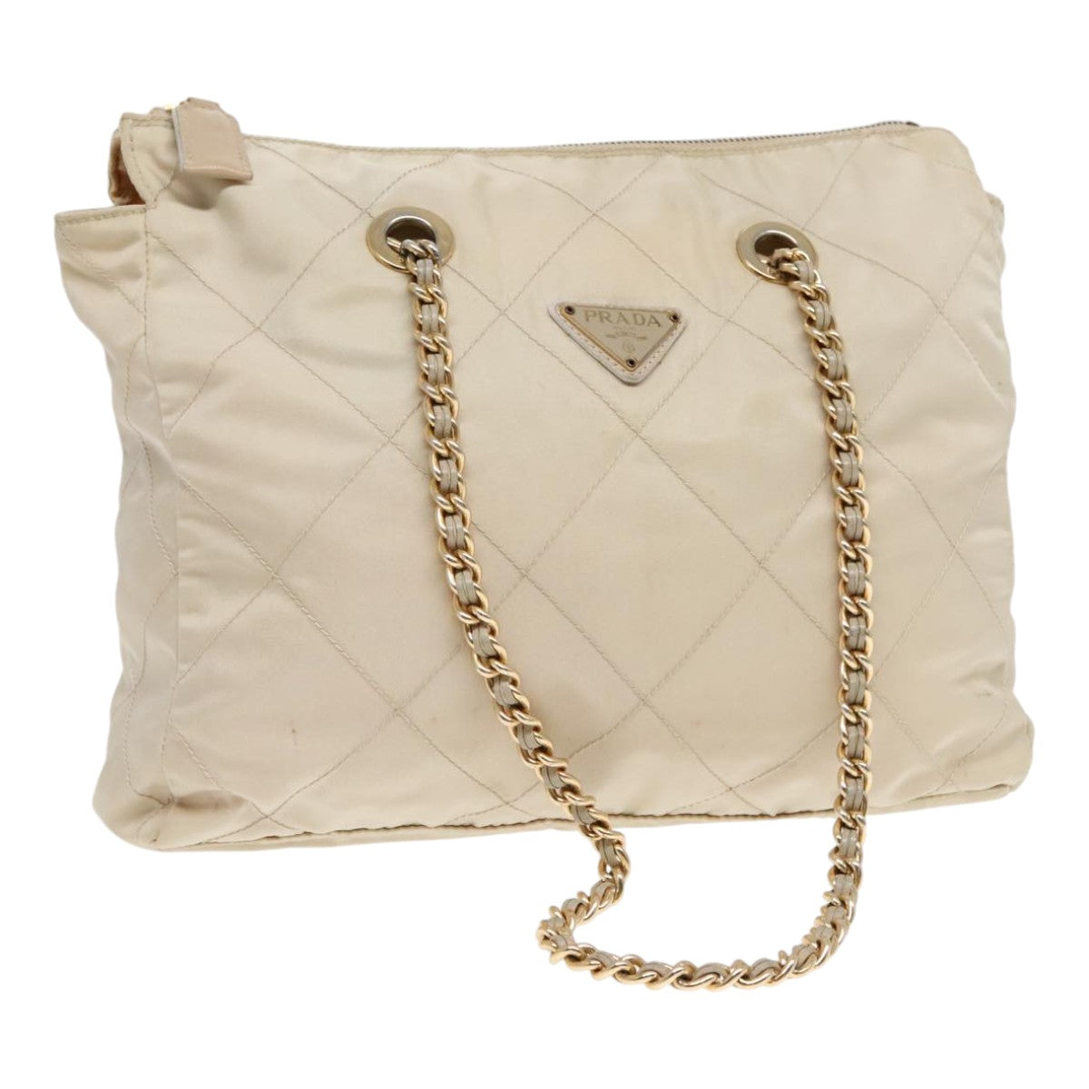 Luxury Prada Chain Shoulder Bag Nylon White Gold  bs18038