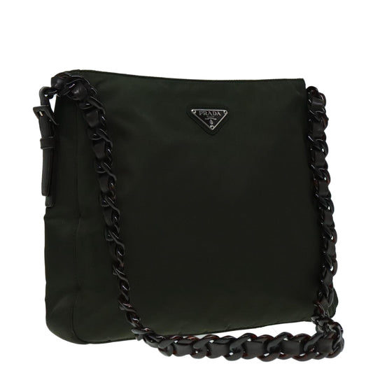 Luxury Prada Shoulder Bag Nylon Plastic Leather Khaki Brown Silver  bs18502