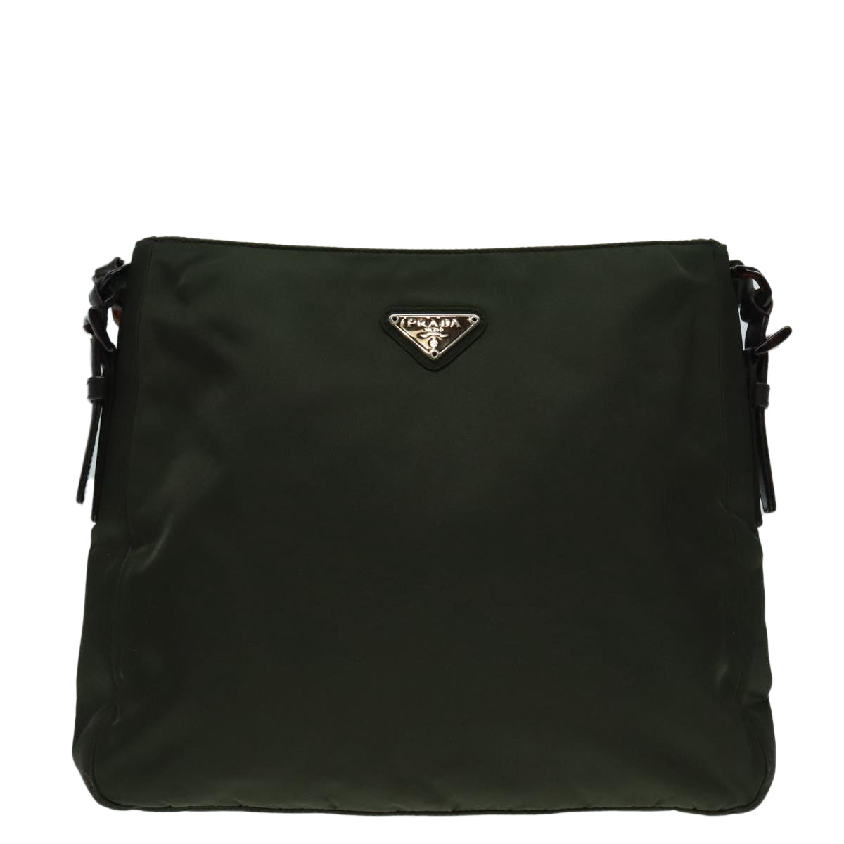 Luxury Prada Shoulder Bag Nylon Plastic Leather Khaki Brown Silver  bs18502