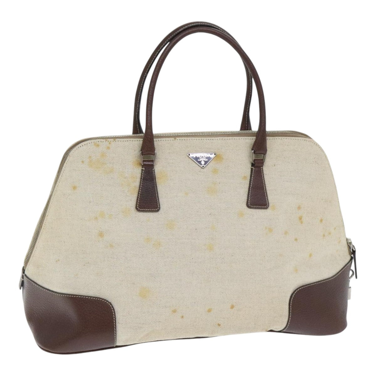 Luxury Prada Hand Bag Canvas Beige Silver  bs18509