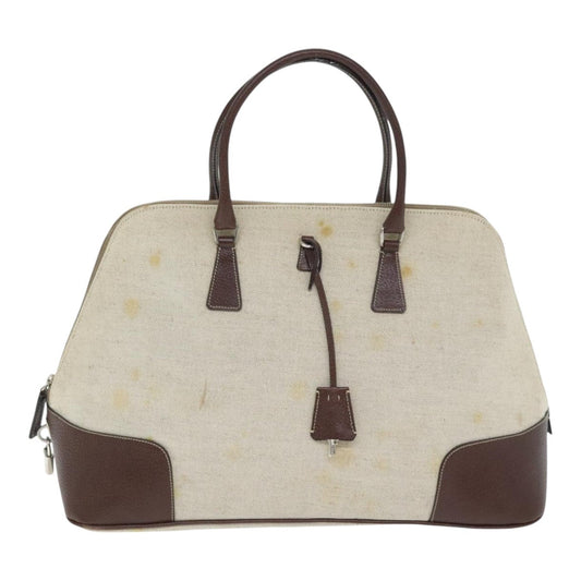 Luxury Prada Hand Bag Canvas Beige Silver  bs18509