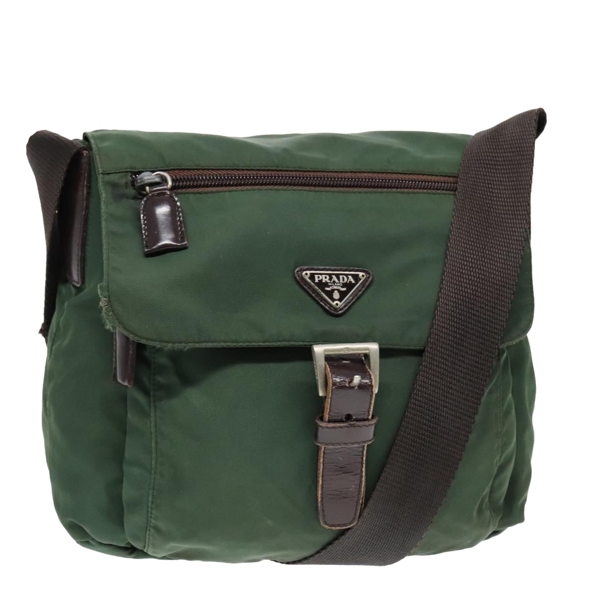 Luxury Prada Shoulder Bag Nylon Green Brown Silver  bs18578