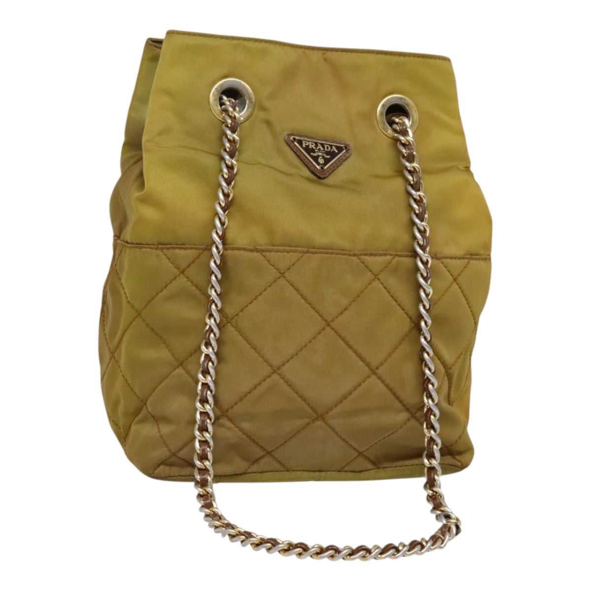 Luxury Prada Chain Shoulder Bag Nylon Khaki Gold  bs18601