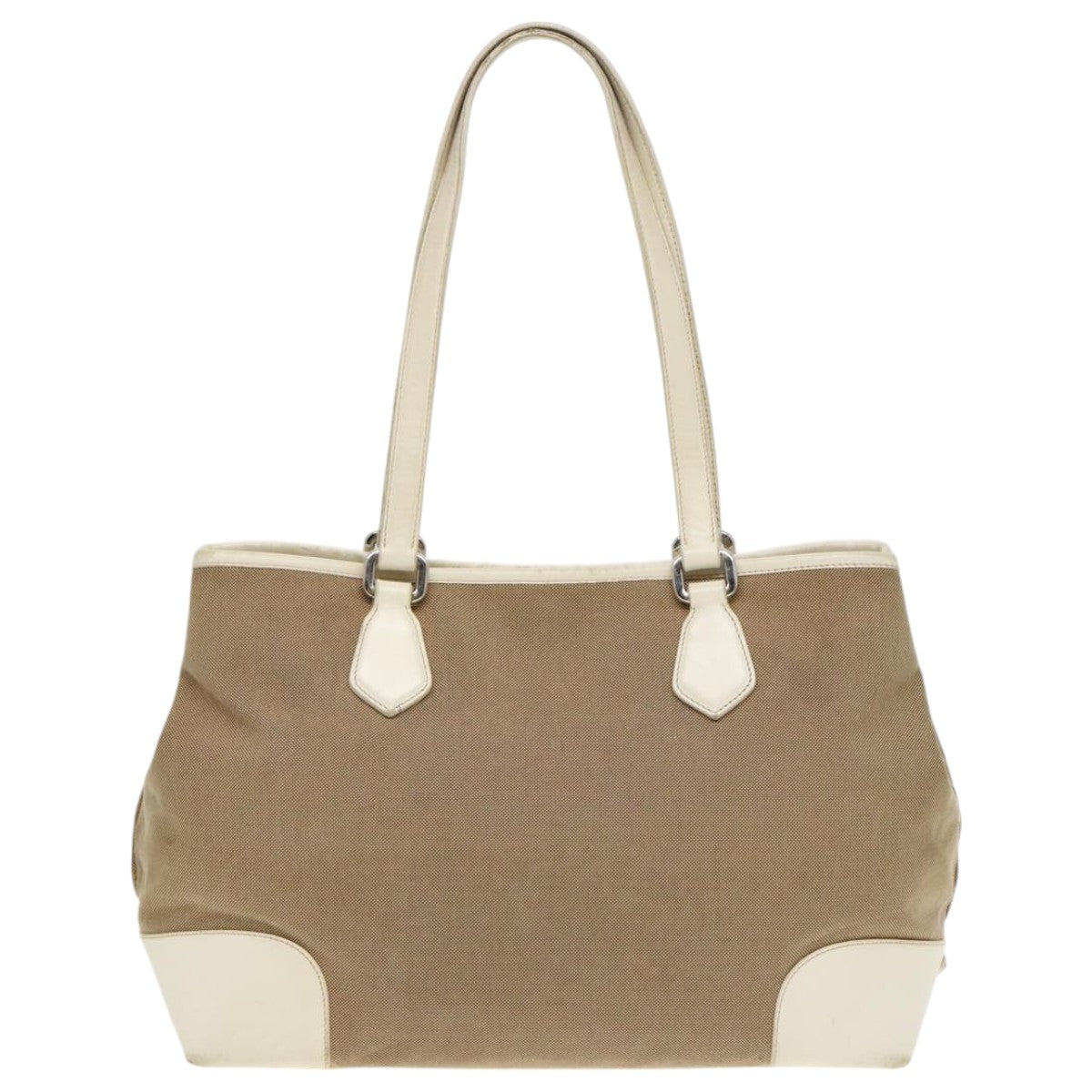 Luxury Prada Tote Bag Canvas Leather Beige White  bs18796