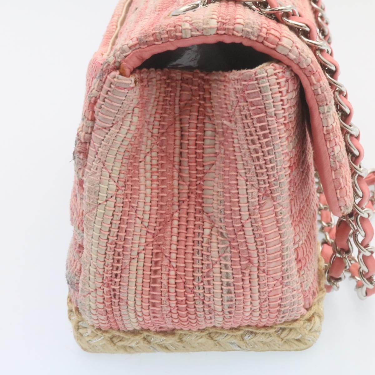 CHANEL Chain Flap Shoulder Bag Turn Lock Canvas Pink CC  bs334A