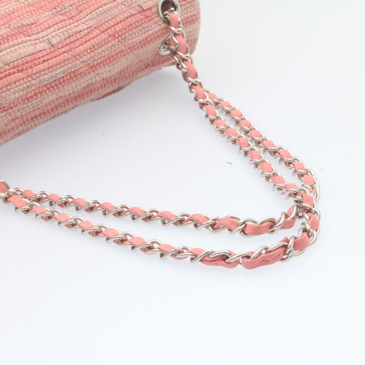 CHANEL Chain Flap Shoulder Bag Turn Lock Canvas Pink CC  bs334A