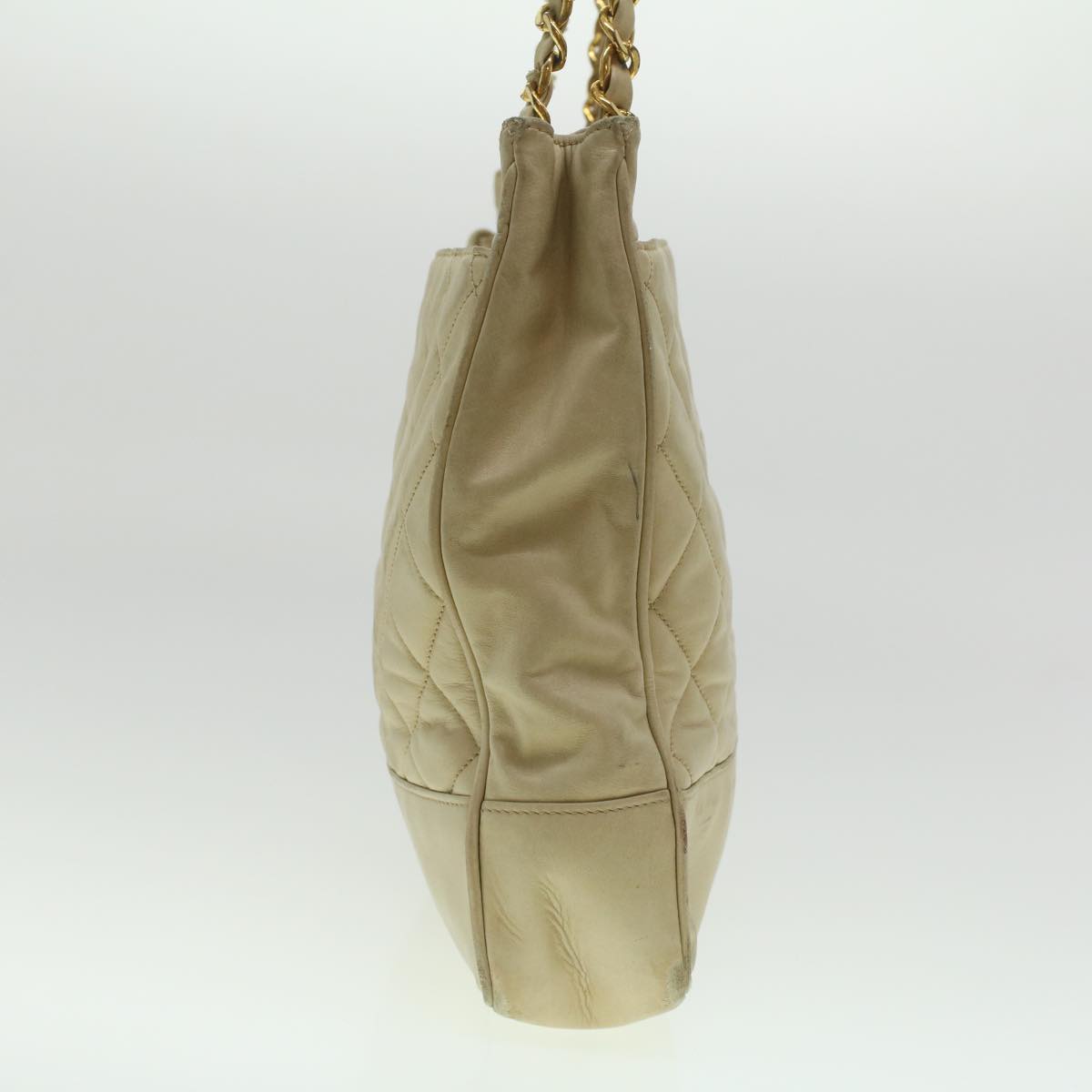 Luxury Chanel Matelasse Chain Shoulder Bag Lamb Skin Beige CC  bs4338
