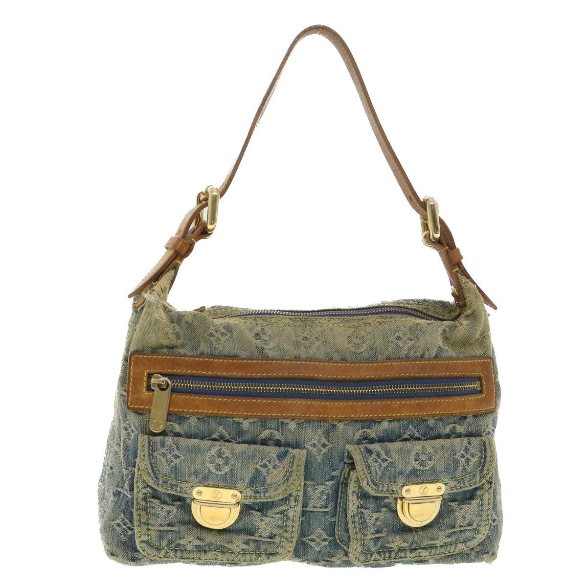 LOUIS VUITTON Monogram Denim Buggy PM Shoulder Bag Blue M95049 LV bs4365
