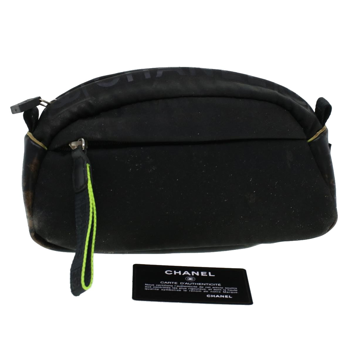 CHANEL Clutch Bag Nylon Black CC Auth bs5031