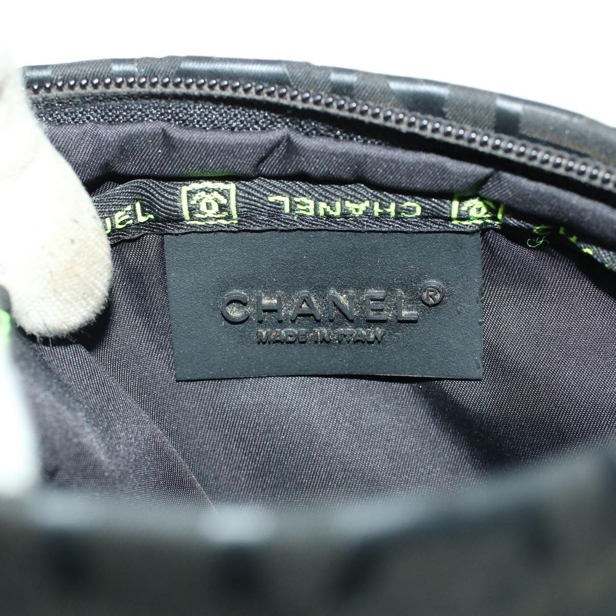 CHANEL Clutch Bag Nylon Black CC Auth bs5031