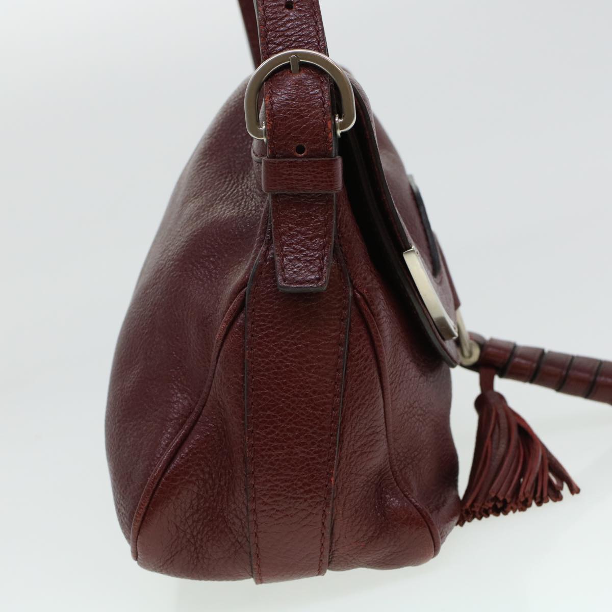 Luxury CELINE Fringe Shoulder Bag Leather Red  5797