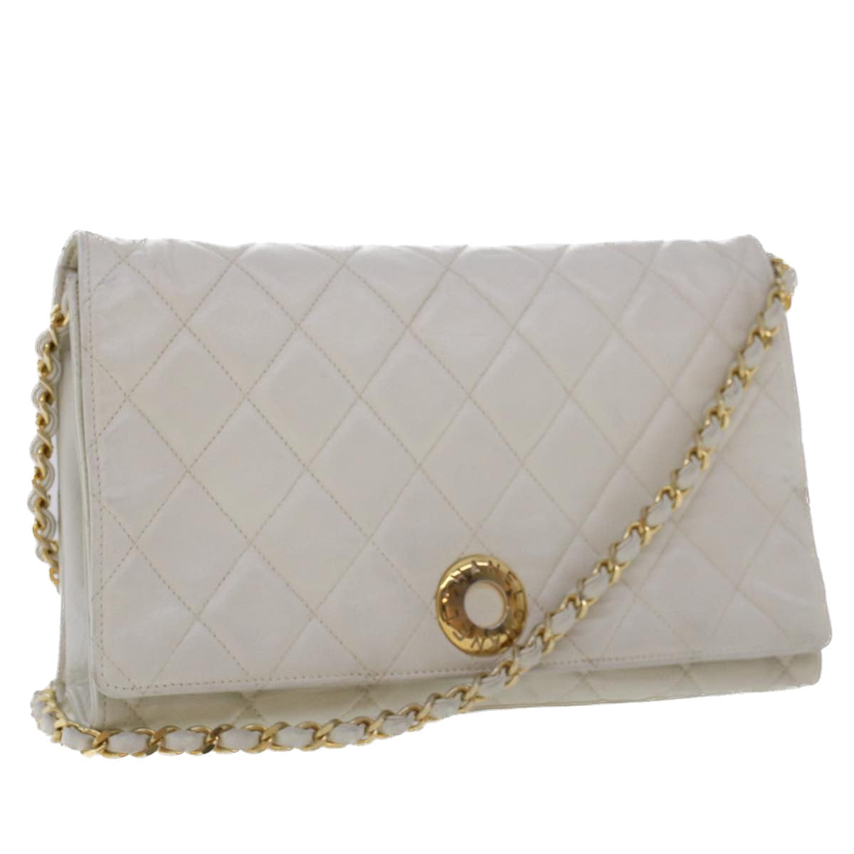 Luxury Chanel Matelasse Circle Chain Shoulder Bag Lamb Skin White CC  bs5899