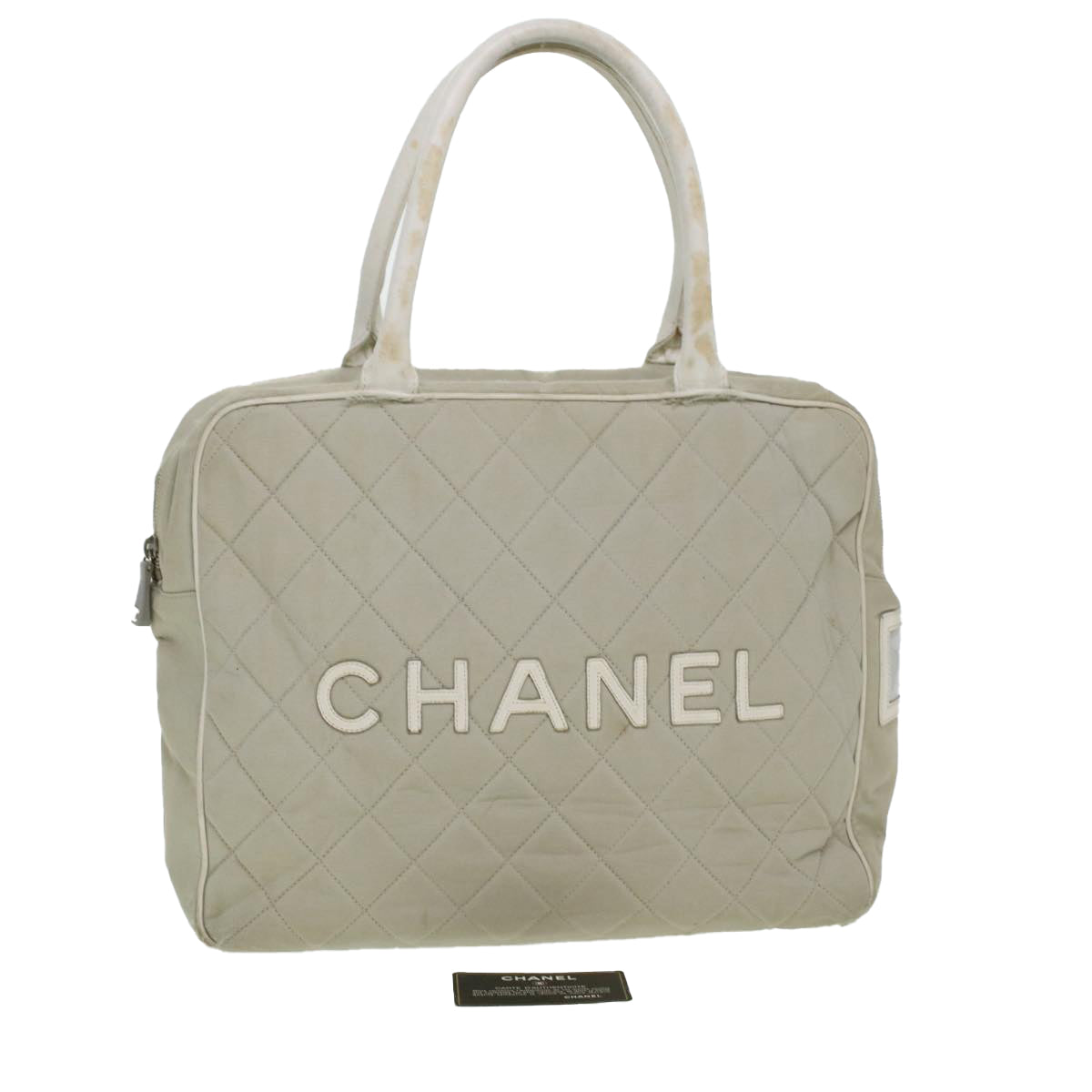 Luxury Chanel Boston Bag Canvas Gray CC  bs6078