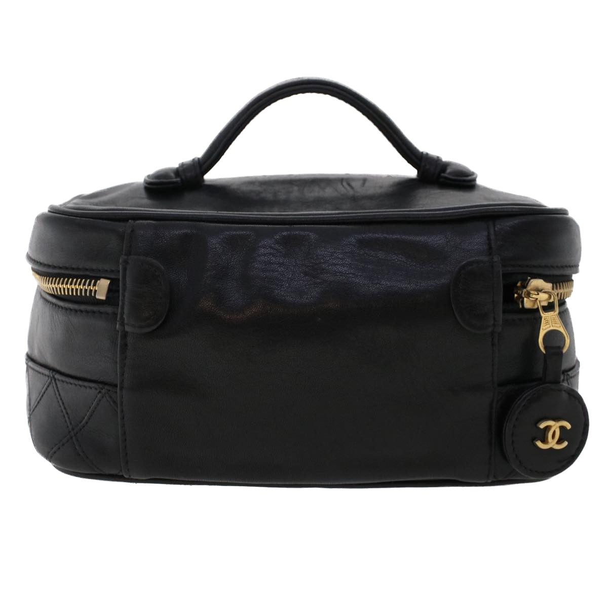 Luxury Chanel Bicolole Vanity Cosmetic Pouch Leather Black CC  bs6921