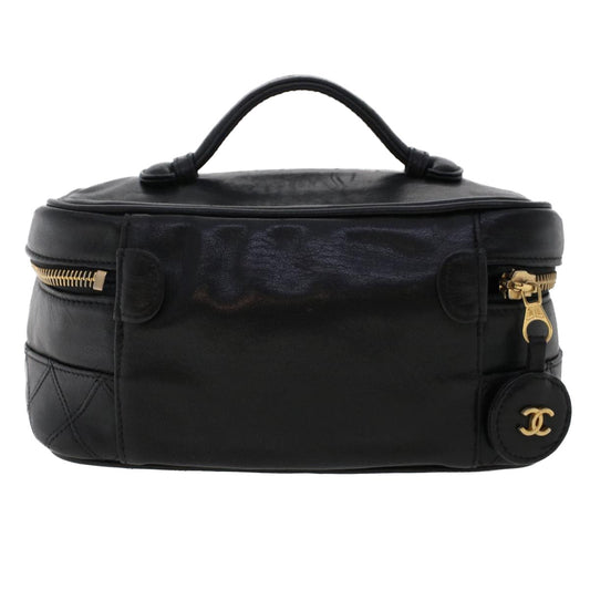 Luxury Chanel Bicolole Vanity Cosmetic Pouch Leather Black CC  bs6921