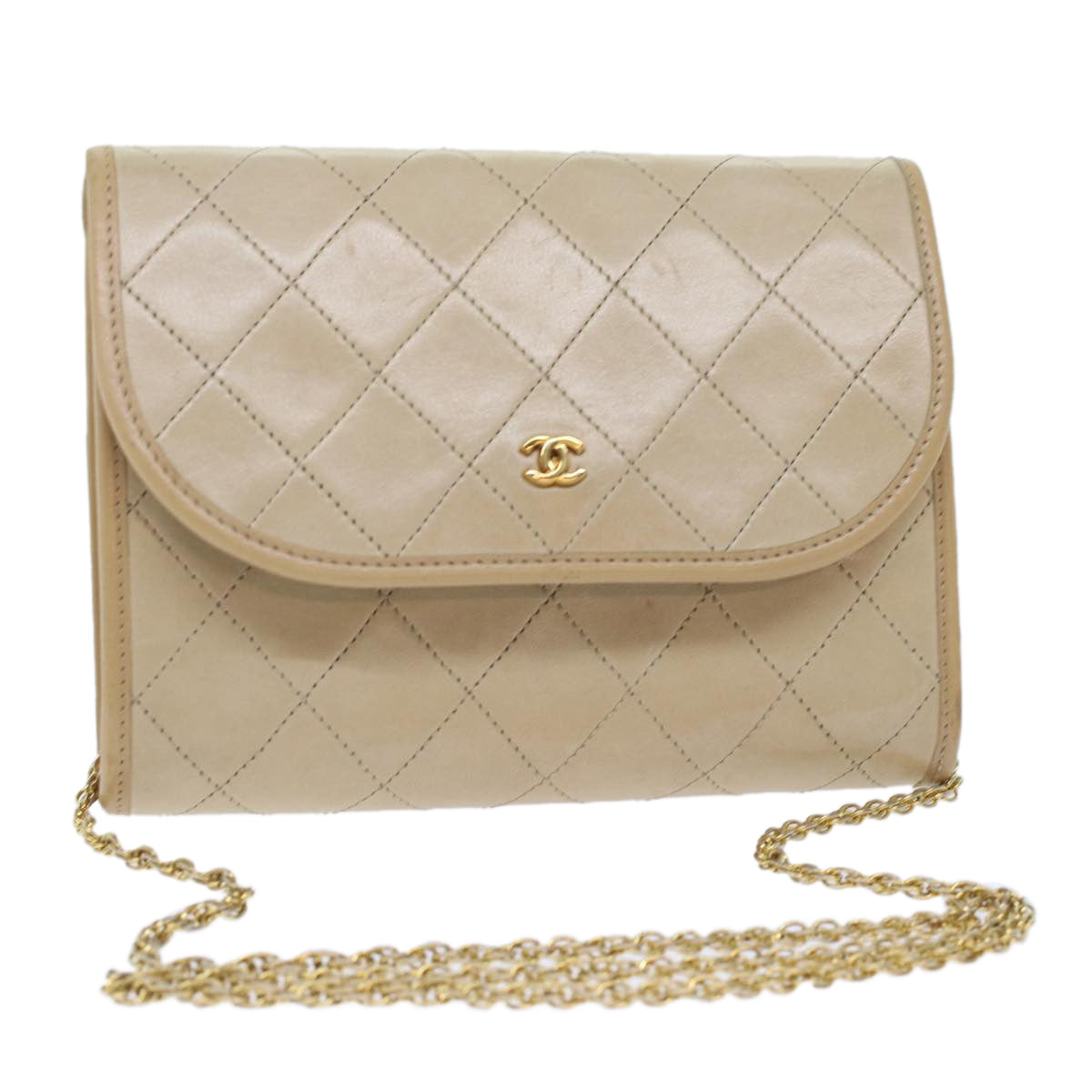 Luxury Chanel Chain Shoulder Bag Lamb Skin Beige CC  bs7081