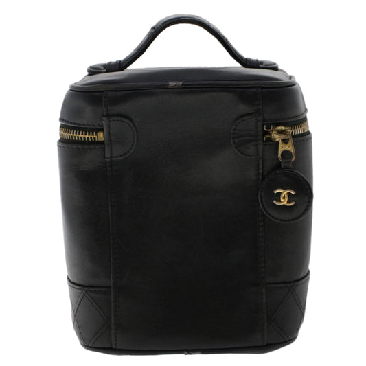 Luxury Chanel Bicolole Vanity Cosmetic Pouch Leather Black CC  bs7241