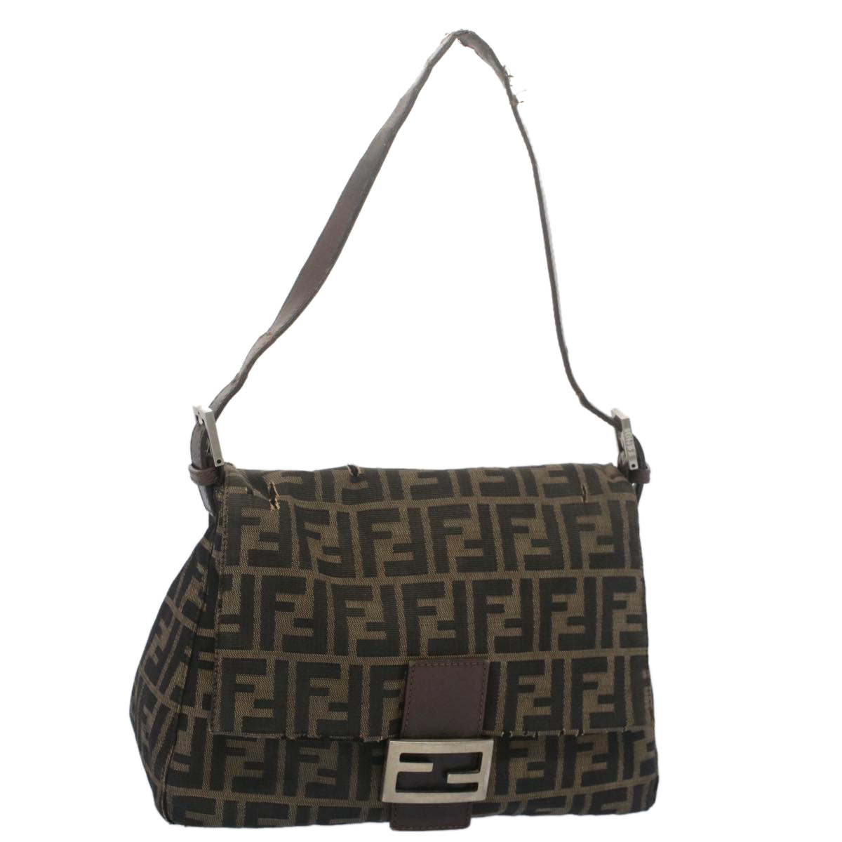 Luxury FendiZucca Canvas Mamma Baguette Shoulder Bag Black Brownbs7918