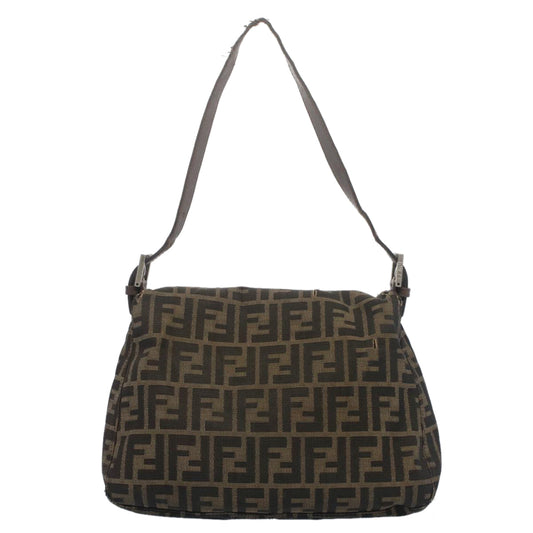 Luxury FendiZucca Canvas Mamma Baguette Shoulder Bag Black Brownbs7918