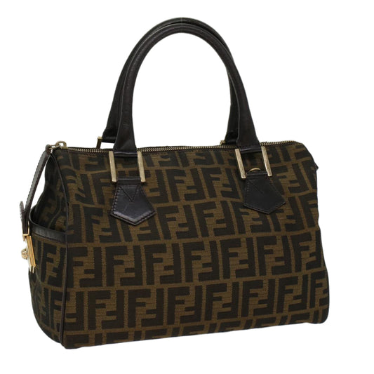 Luxury FendiZucca Canvas Boston Bag Leather Black Brownbs7951