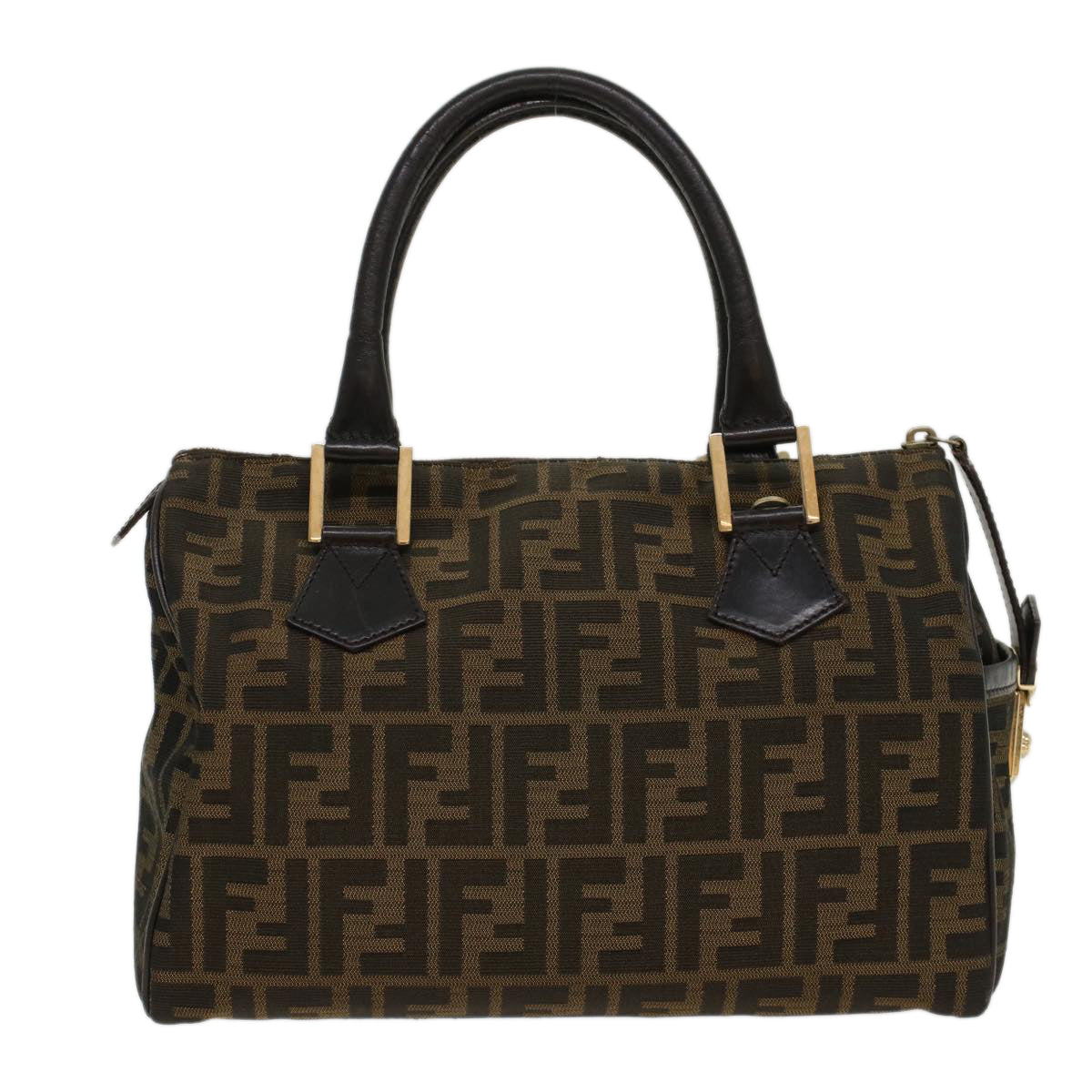Luxury FendiZucca Canvas Boston Bag Leather Black Brownbs7951