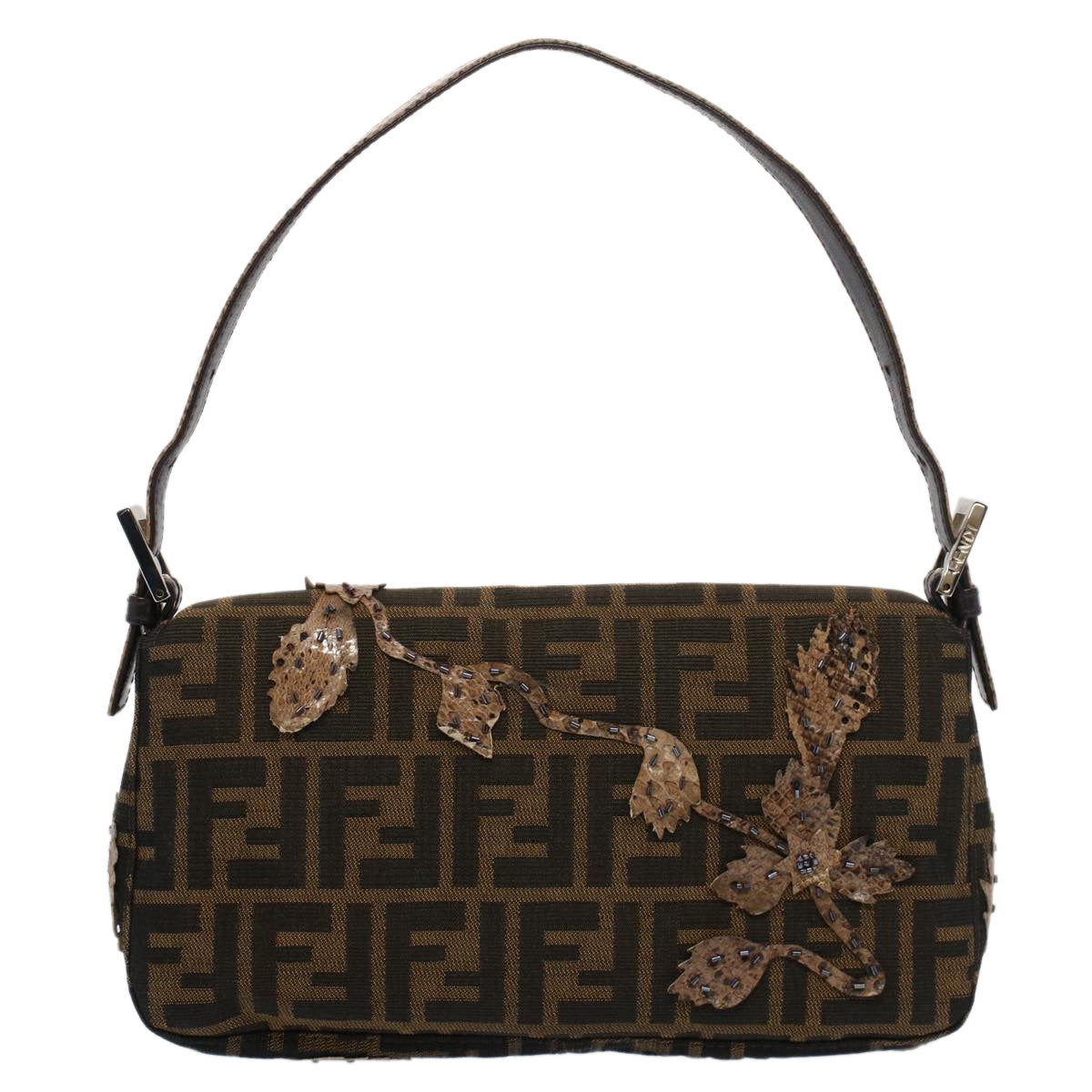 Luxury FendiZucca Canvas Mamma Baguette Shoulder Bag Black Brownbs7953