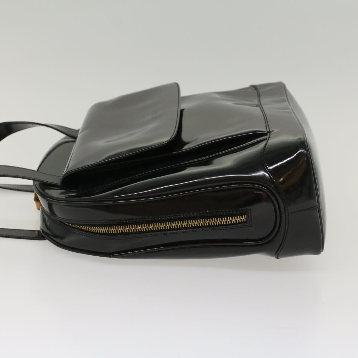 Luxury Gucci Bamboo Shoulder Bag Patent leather Black  bs8138