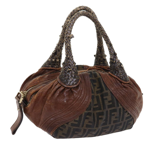 Luxury FendiZucca Canvas Spy Hand Bag Nylon Leather Brownbs8264