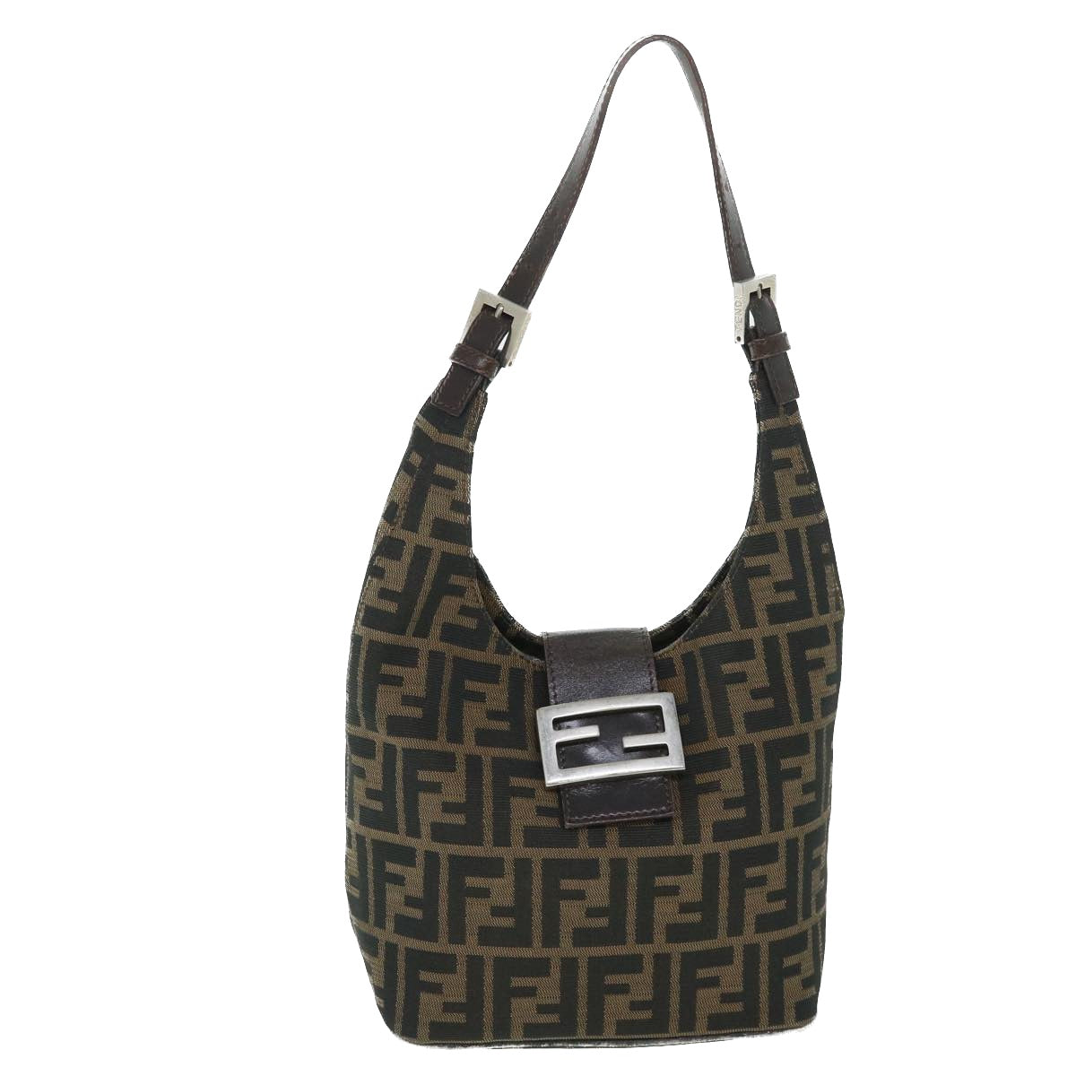Luxury FendiZucca Canvas Mamma Baguette Shoulder Bag Black Brownbs8308