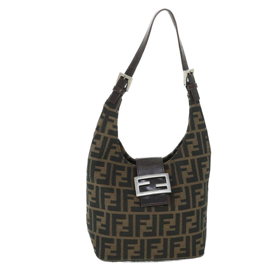 Luxury FendiZucca Canvas Mamma Baguette Shoulder Bag Black Brownbs8308