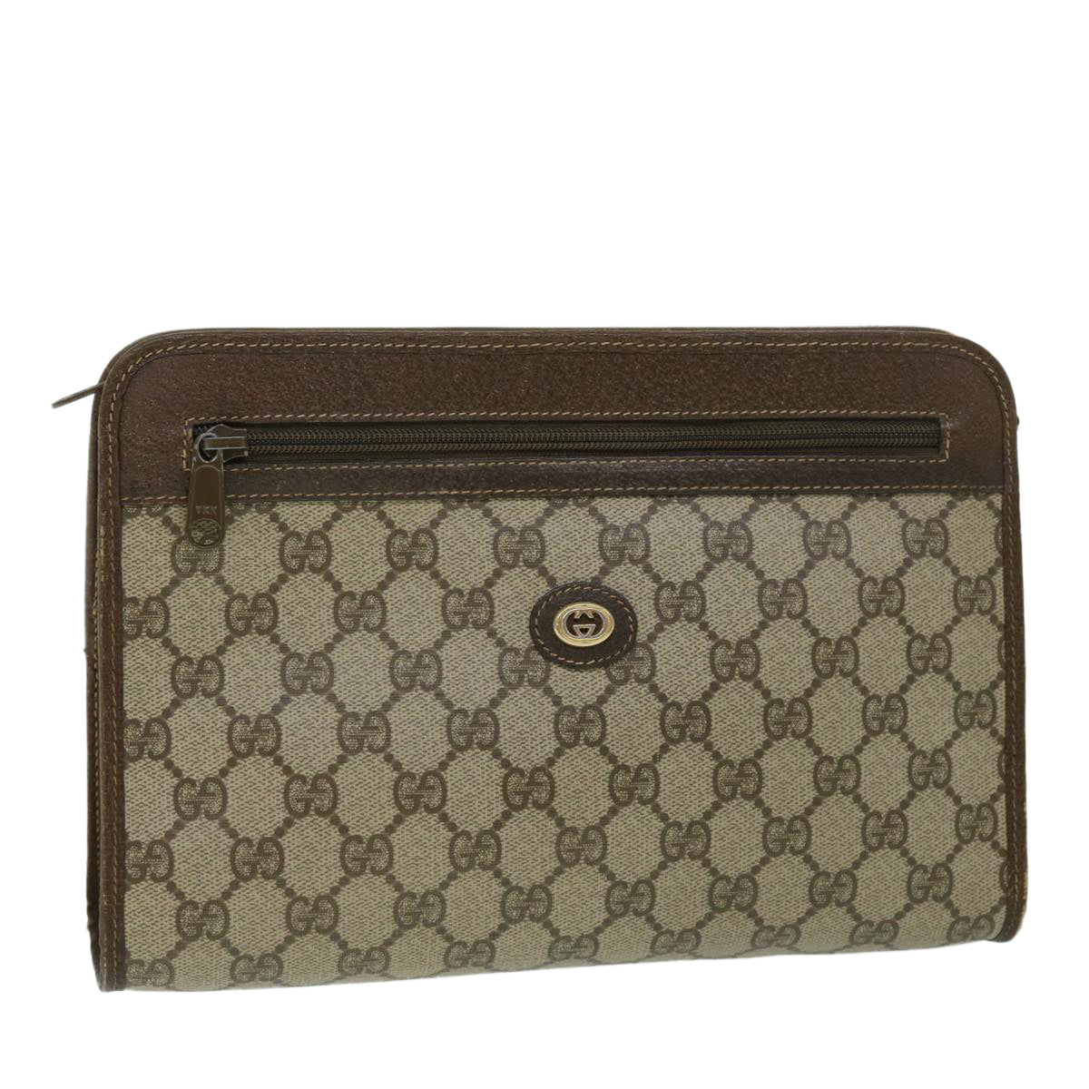 Luxury Gucci GG Canvas Clutch Bag PVC Leather Beige Brown 014 123 6053  bs8482