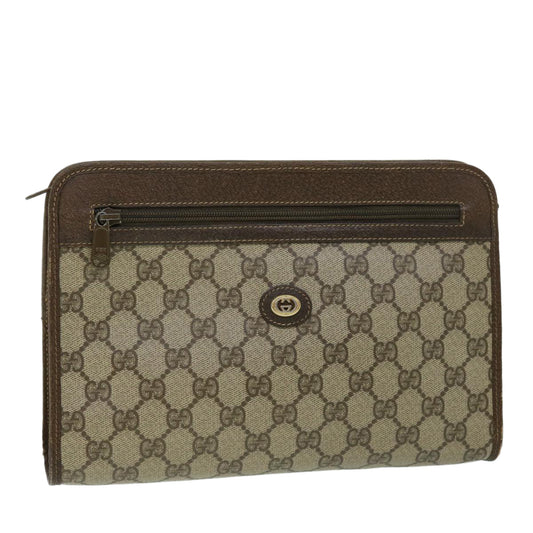 Luxury Gucci GG Canvas Clutch Bag PVC Leather Beige Brown 014 123 6053  bs8482