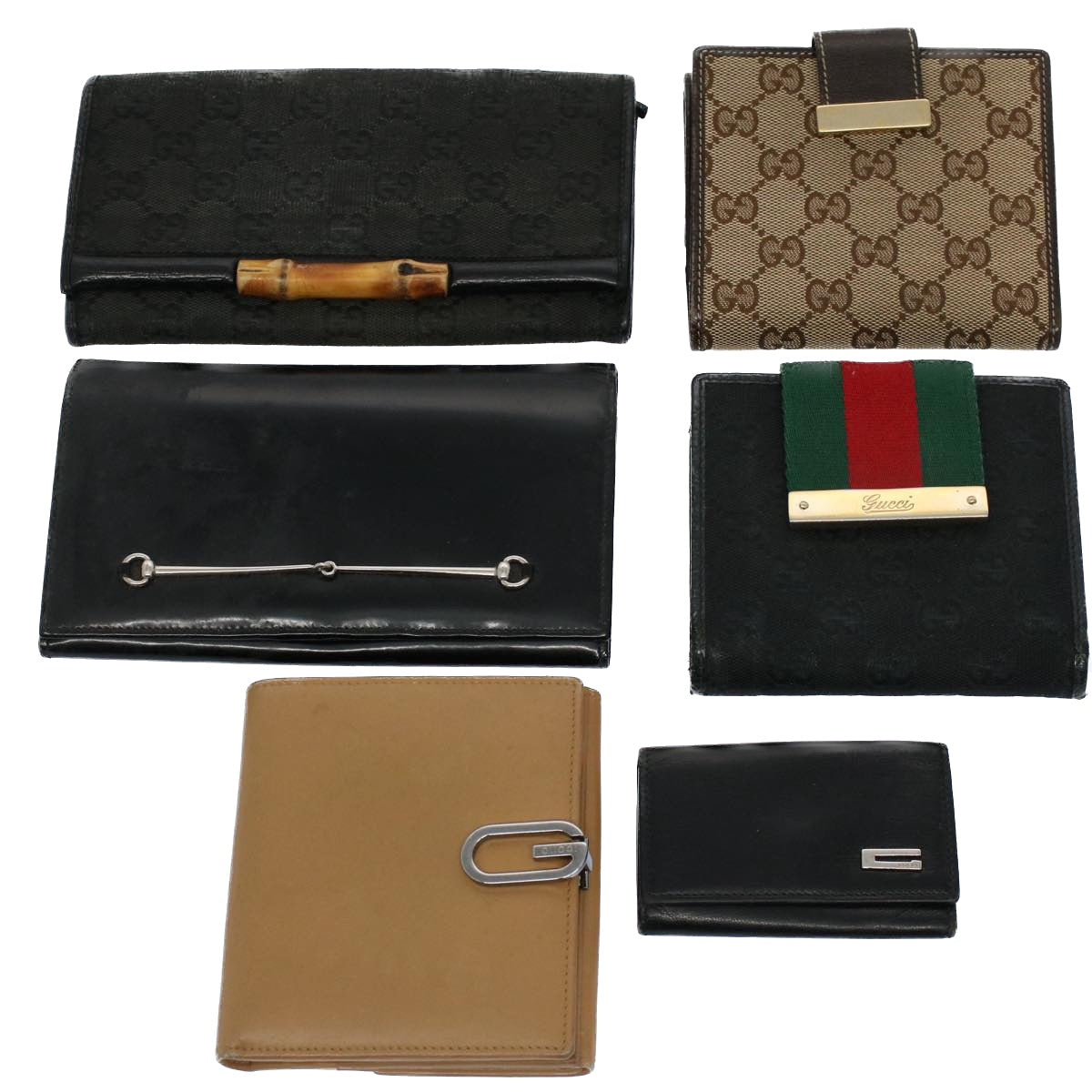 Luxury Gucci GG Canvas Web Sherry Line Wallet Leather Canvas 6Set Black  bs8523