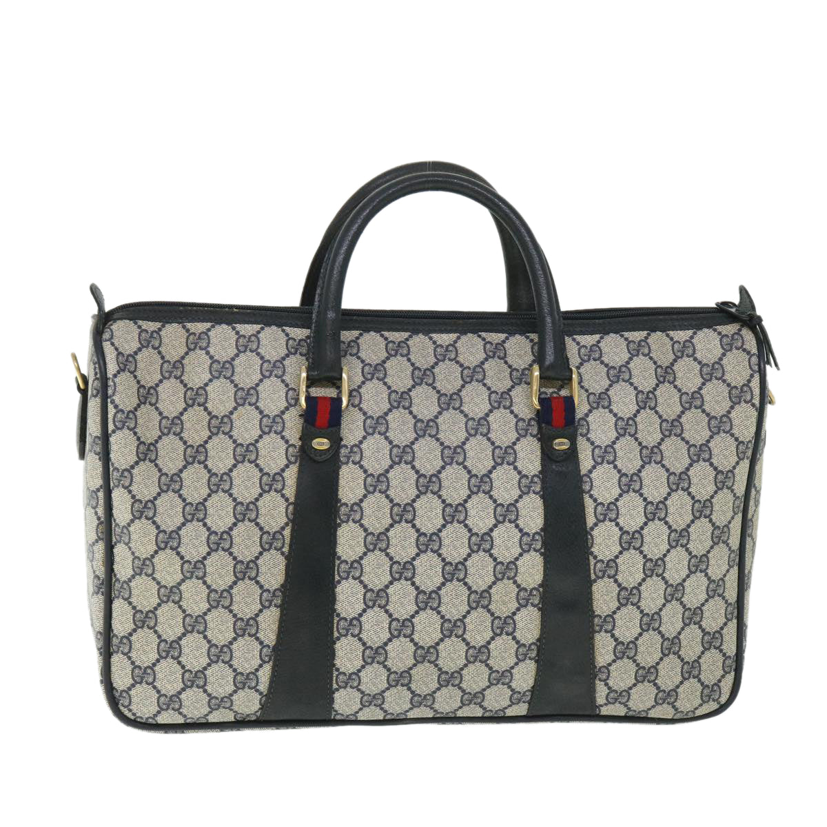 Luxury Gucci GG Canvas Sherry Line Boston Bag PVC Leather Gray Red Navy  bs8628