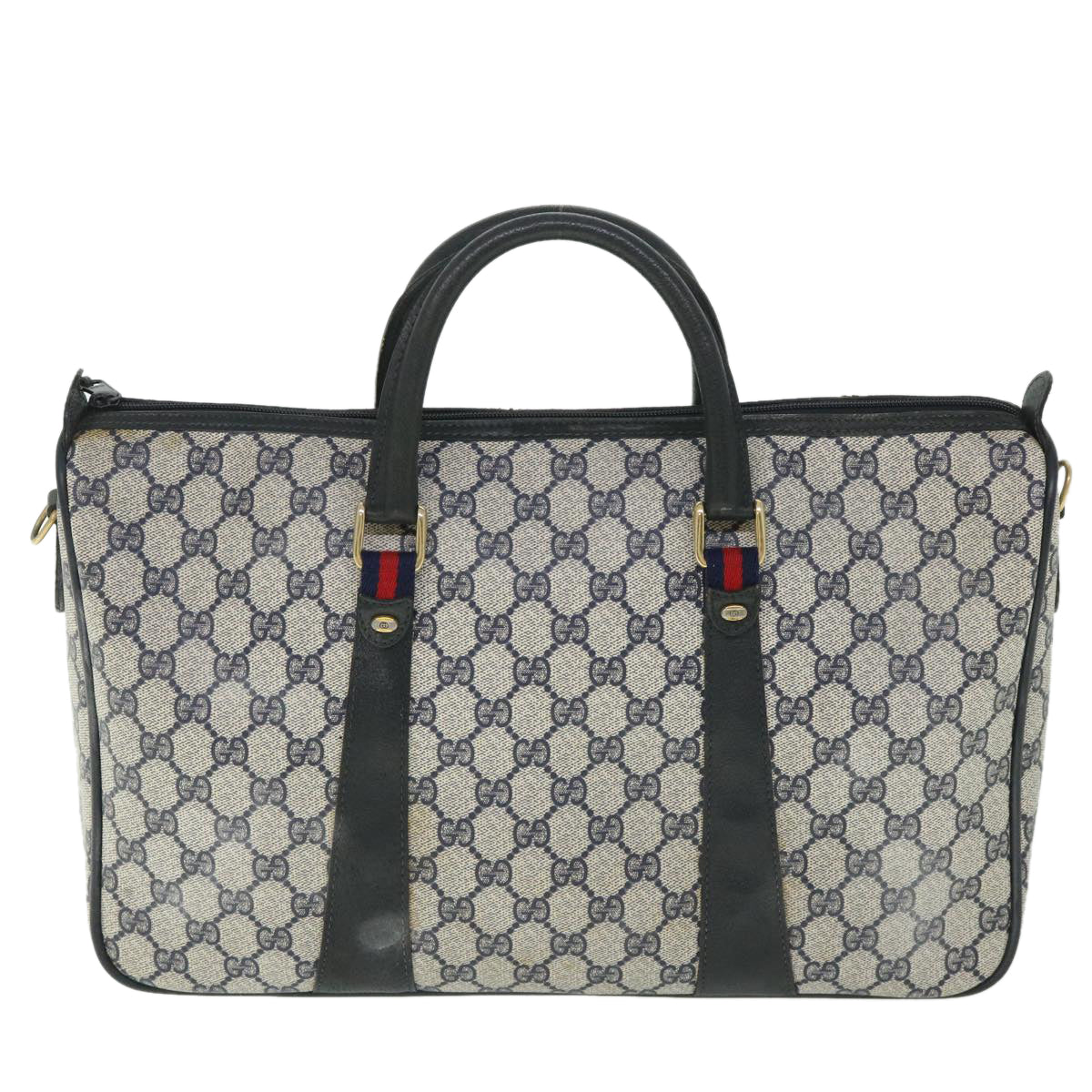 Luxury Gucci GG Canvas Sherry Line Boston Bag PVC Leather Gray Red Navy  bs8628