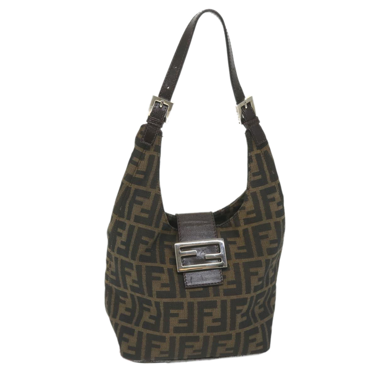 Luxury FendiZucca Canvas Mamma Baguette Shoulder Bag Black Brownbs9333