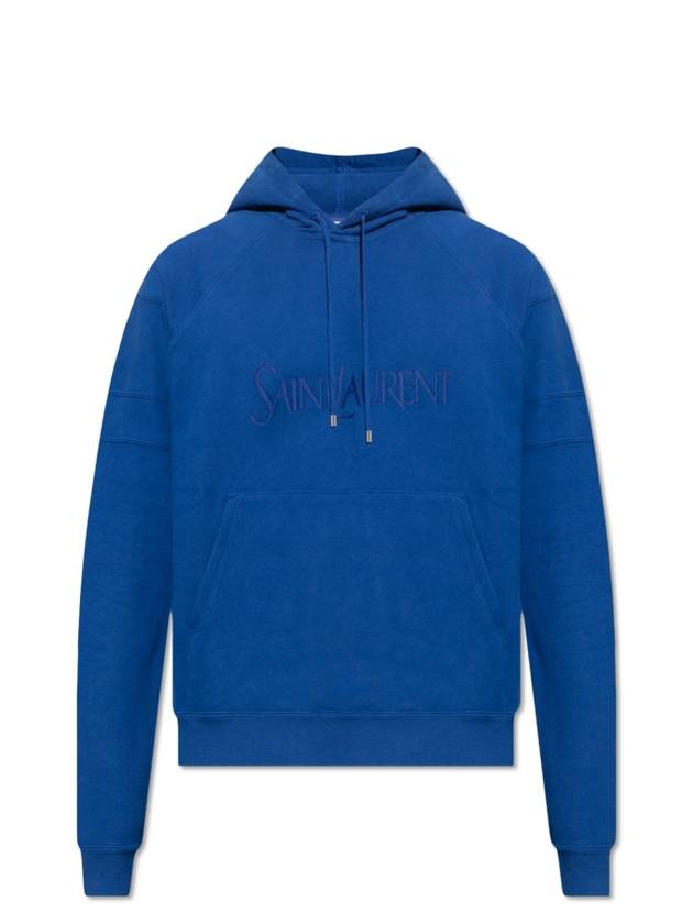 Luxury Saint Laurent Embroidered Logo Hoodie Blue