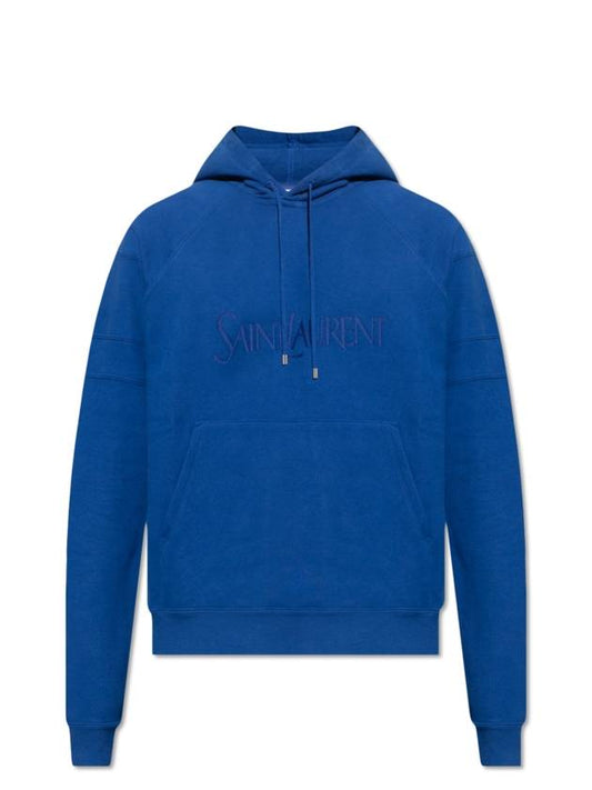 Luxury Saint Laurent Embroidered Logo Hoodie Blue