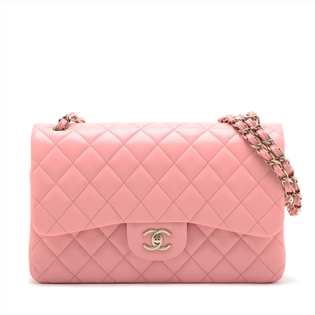 CHANEL DECAMATRASE 30  Caviar S Single Flap Double Chain Bag Pink G  A58600
