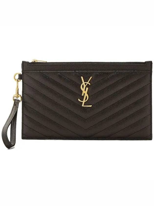 Luxury Saint Laurent Monogram Quilted Bill Pouch Clutch Bag Black