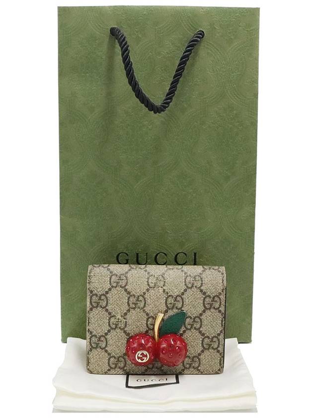 Luxury Gucci Trending 2025 Luxury Gucci Trending 2025 476050 GG Supreme Canvas Cherry Decorated Card Case Half Wallet