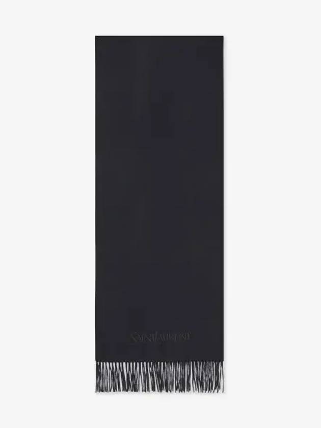 Luxury Saint Laurent Embroidered Logo Cashmere Muffler Black