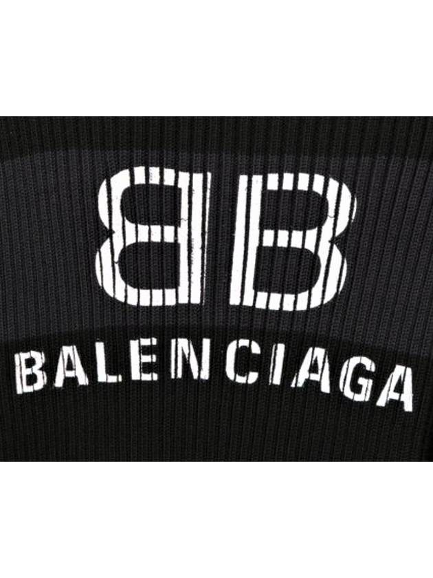 Luxury Balenciaga Back BB Logo Stripe Cotton Knit Top Black